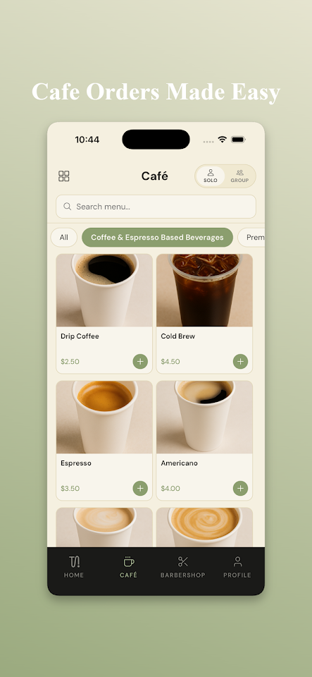 Turtle Island app — cafe ordering screen