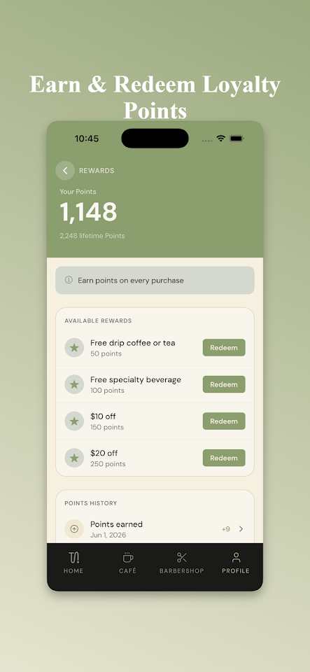 Turtle Island app — loyalty rewards screen